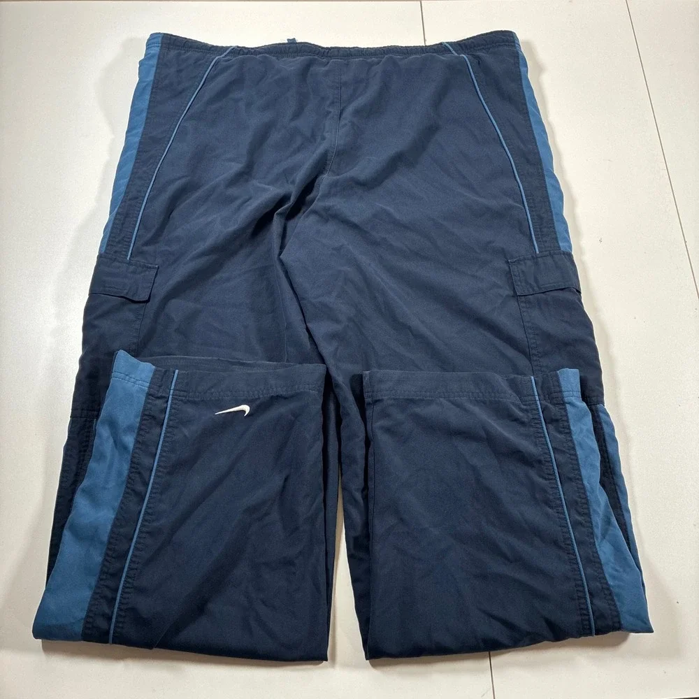 Nike Cargo Track Pants Men Large Navy Blue Mesh Lined Y2K Gorpcore Techwear